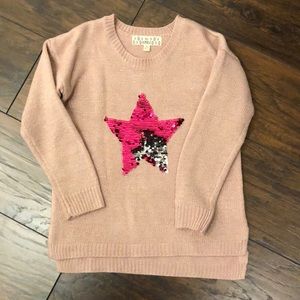 EUC blush pink sweater with reversible sequins